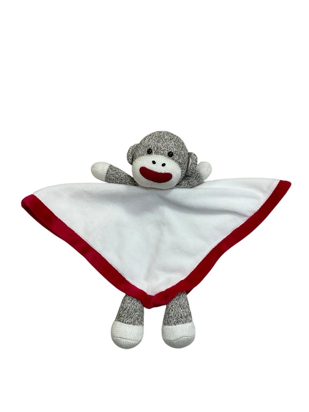 Baby Starters Sock Monkey Rattle Security Blanket Lovey Red White Gray